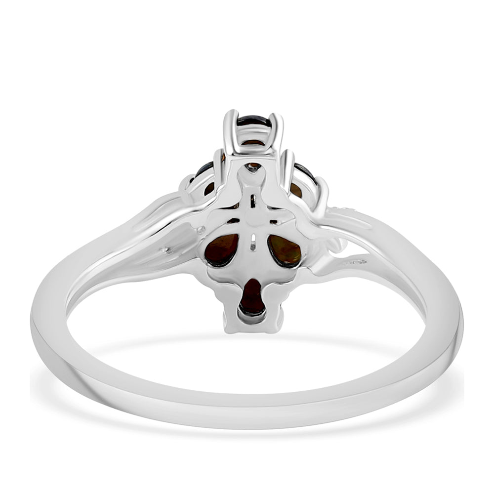 Anillo de Plata con Ópalo negro medianoche Lega Dembi de Ëtiopía y Topacio Blanco