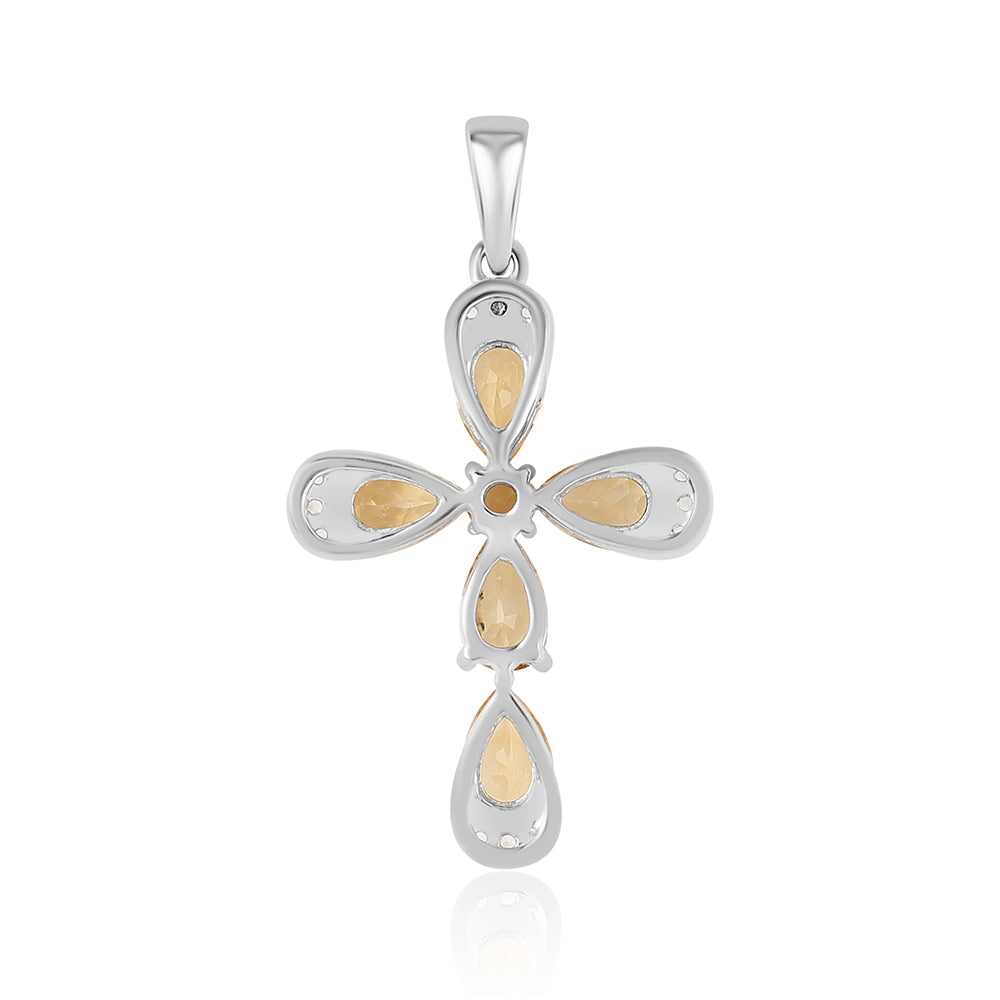 Cruz Colgante de Plata con Citrino y Topacio Blanco