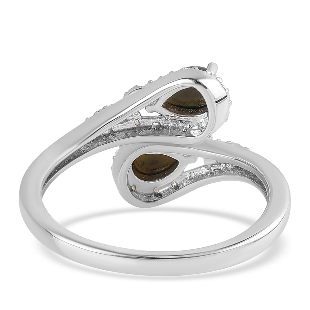 Anillo de Plata con Ópalo negro medianoche Lega Dembi de Ëtiopía y Topacio Blanco