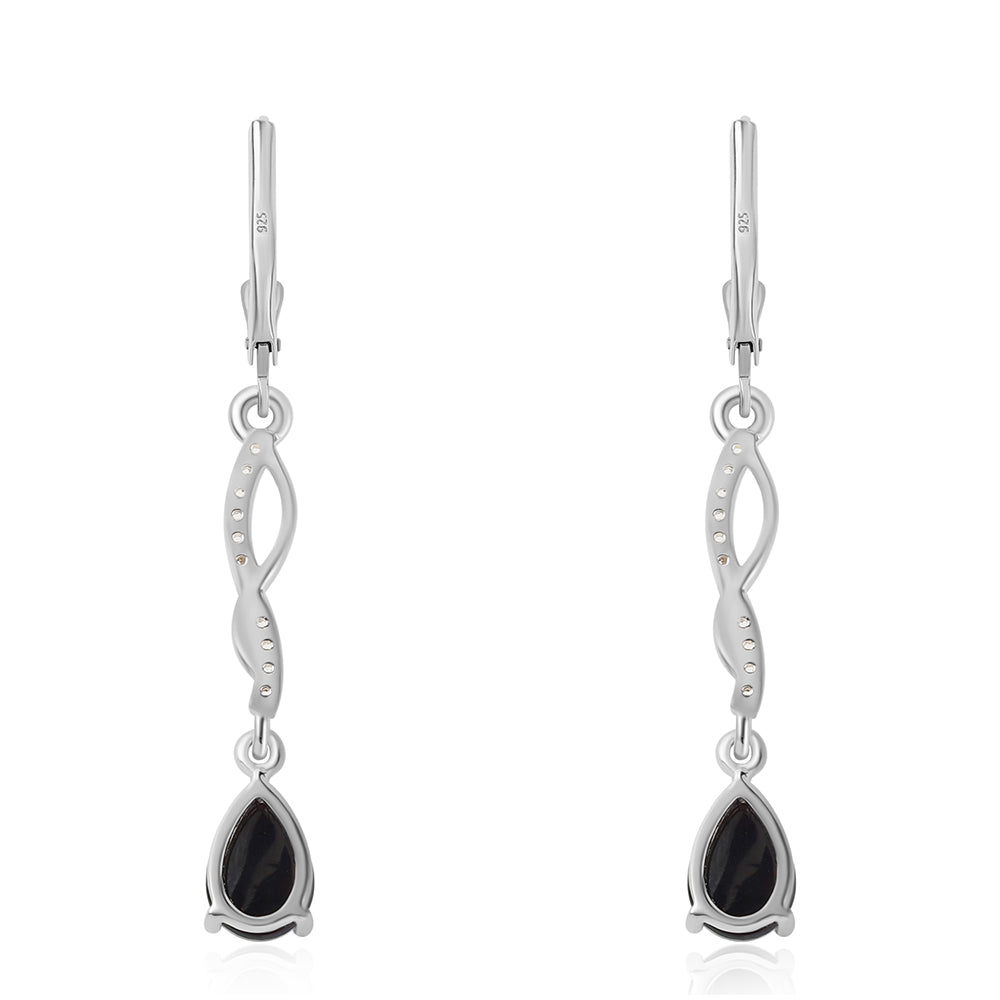 Pendientes de Plata con Ópalo negro medianoche Lega Dembi de Ëtiopía y Topacio Blanco