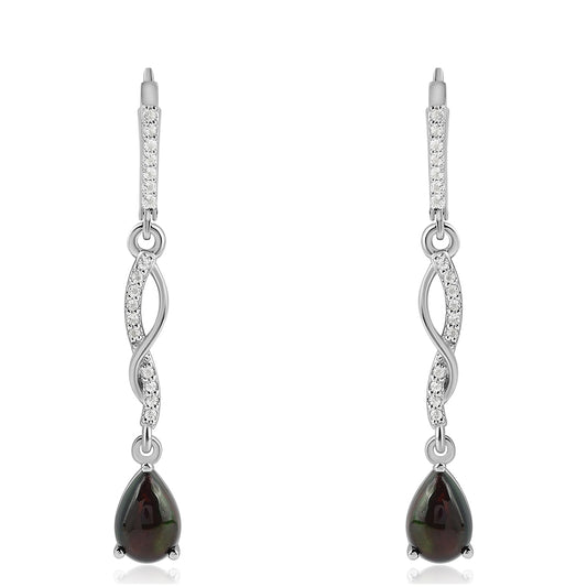 Pendientes de Plata con Ópalo negro medianoche Lega Dembi de Ëtiopía y Topacio Blanco