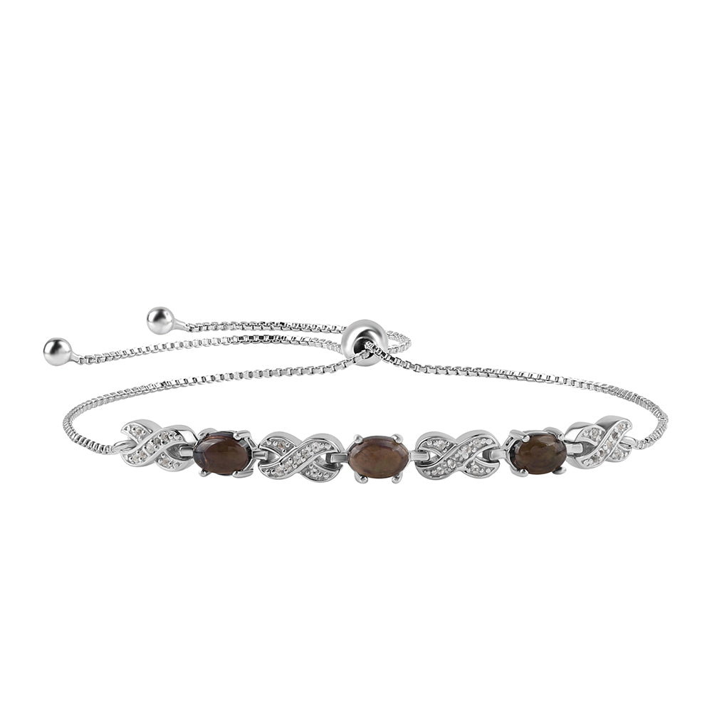 Pulsera de Plata con Ópalo negro medianoche Lega Dembi de Ëtiopía y Topacio Blanco