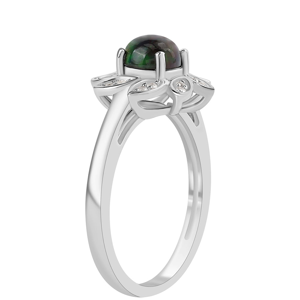Anillo de Plata con Ópalo negro medianoche Lega Dembi de Ëtiopía y Topacio Blanco