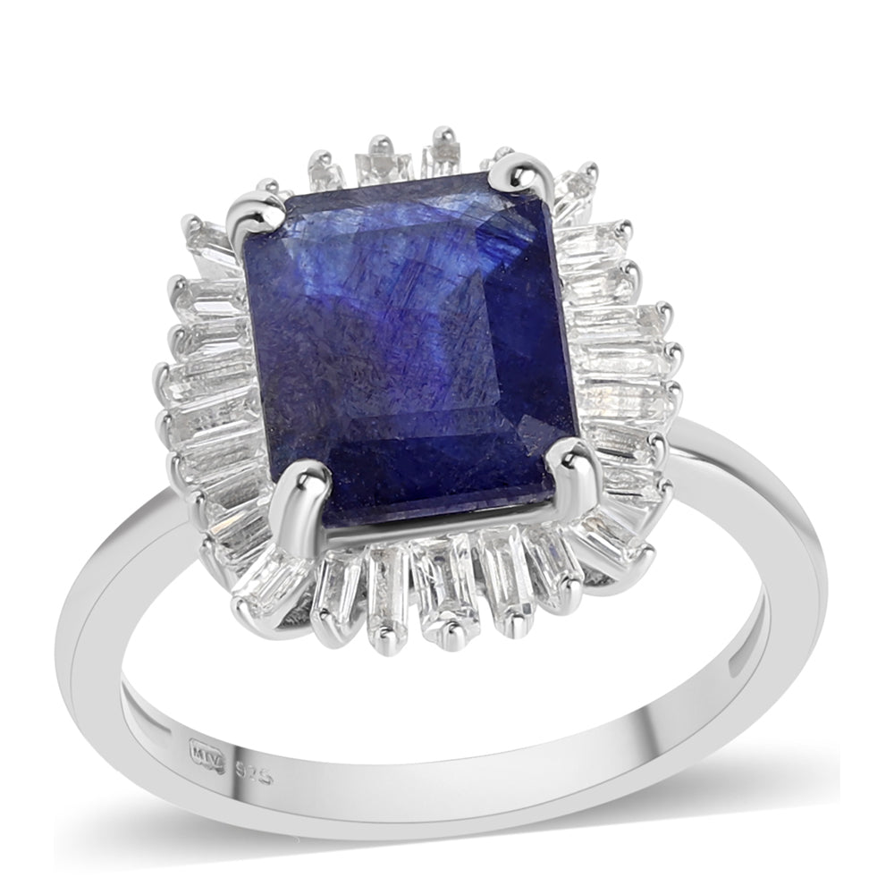 Anillo de Plata con Zafiro Azul Australiano y Topacio Blanco