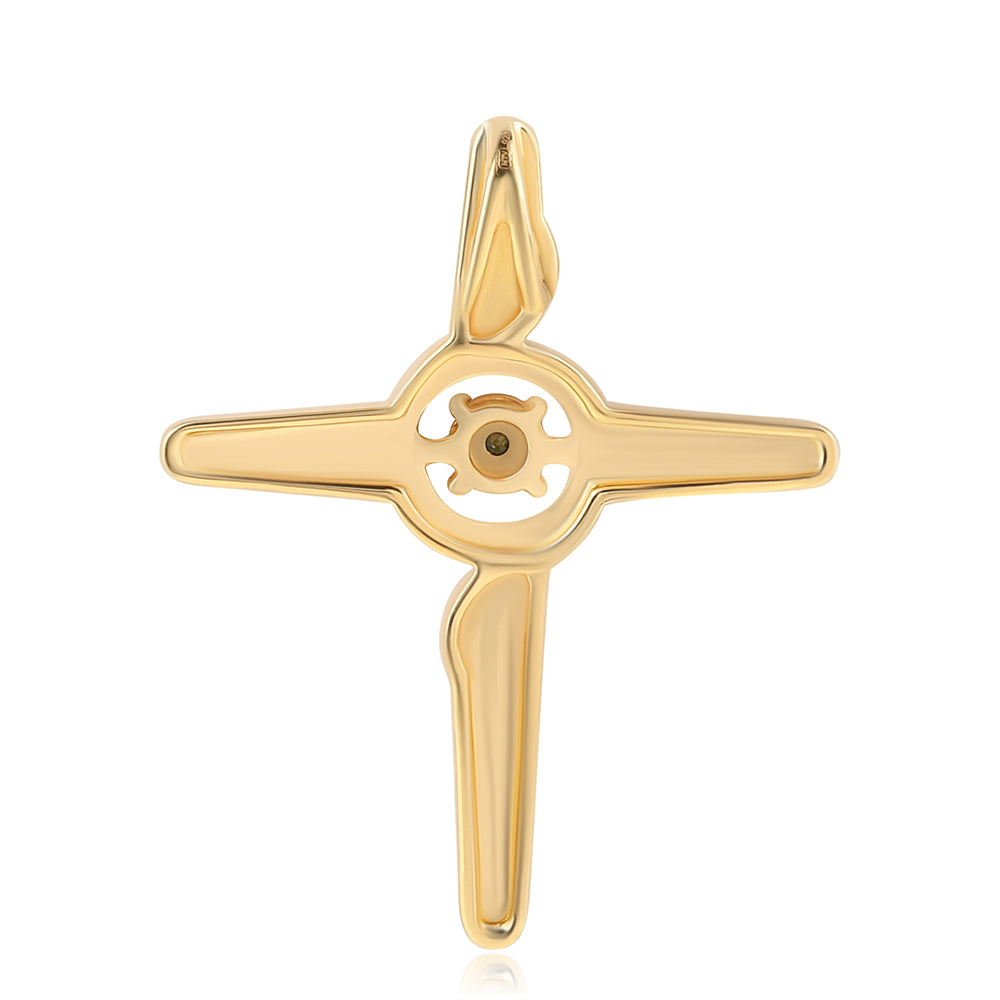 Cruz Colgante de Plata Bañada en Oro con Diamante Verde