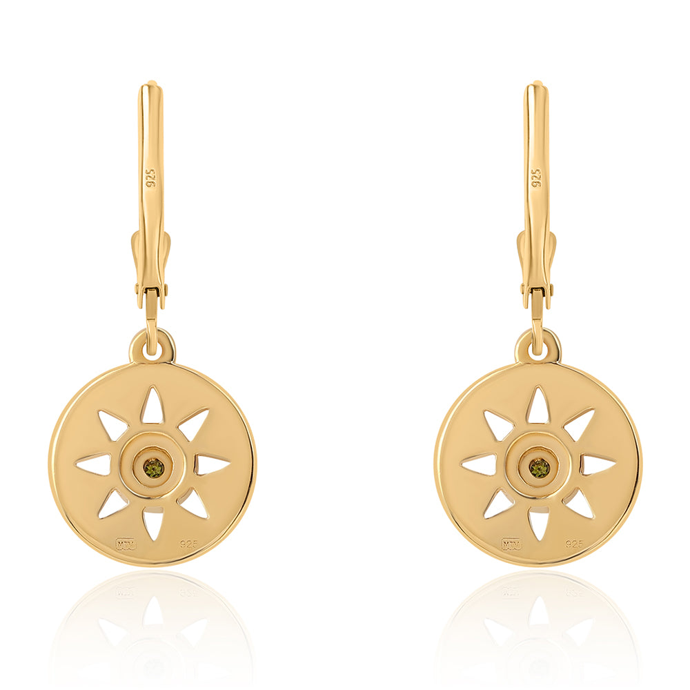 Pendientes de Plata Bañada en Oro con Diamante Verde