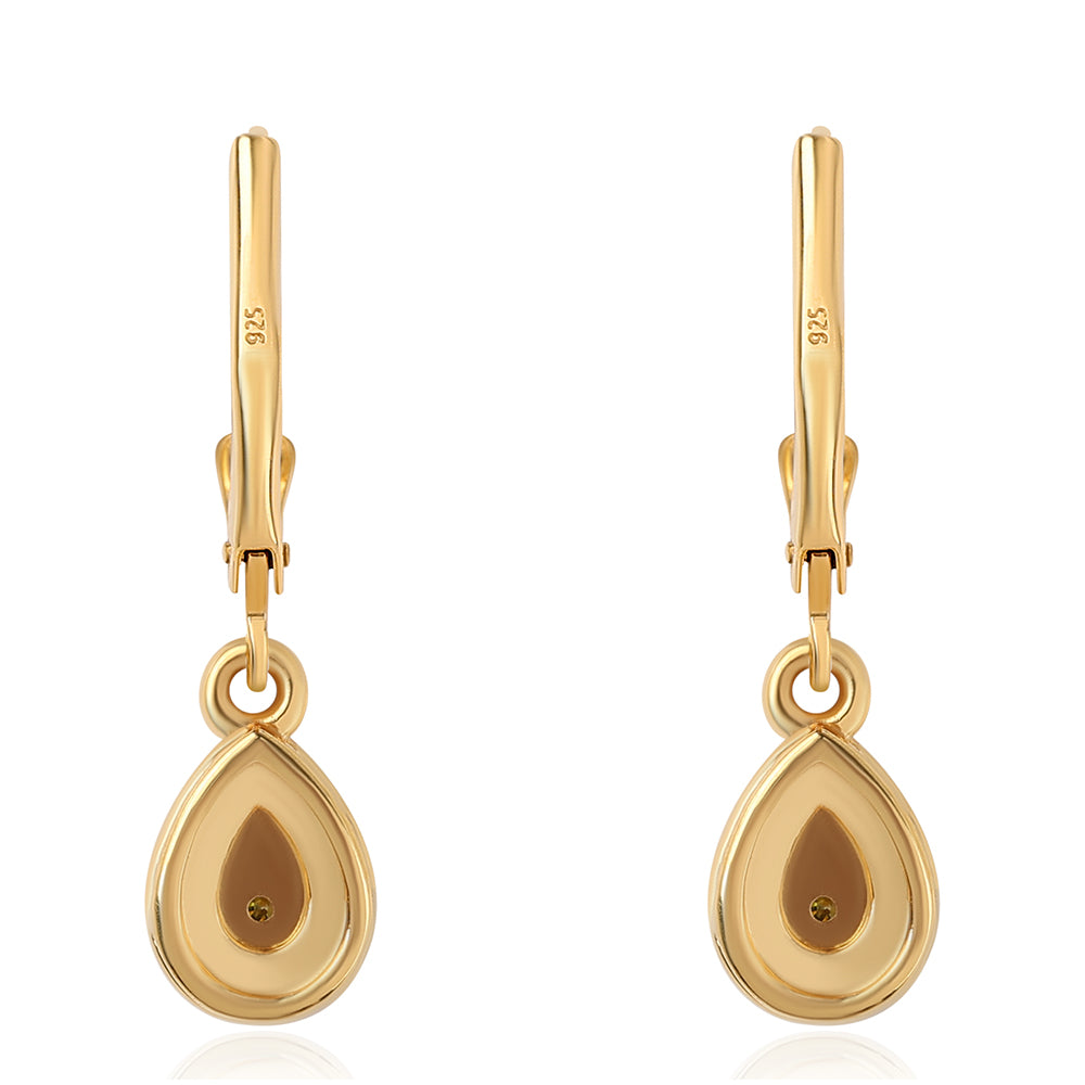 Pendientes de Plata Bañada en Oro con Diamante Verde