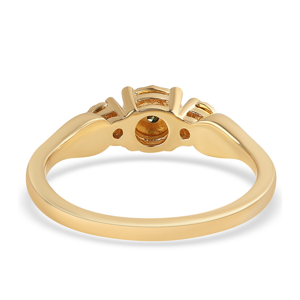 Anillo de Plata Bañada en Oro con Diamante Verde