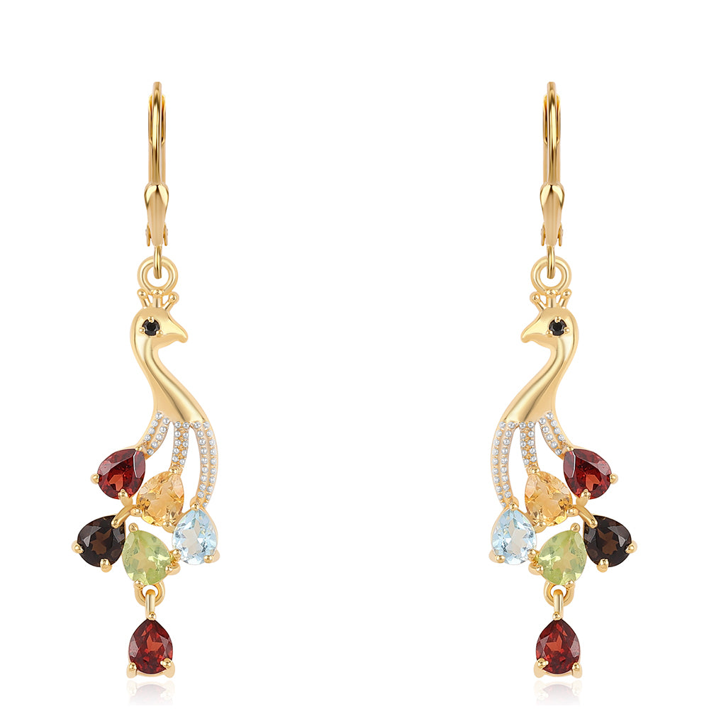 Pendientes de Plata Bañada en Oro con Granate rojo y Peridoto