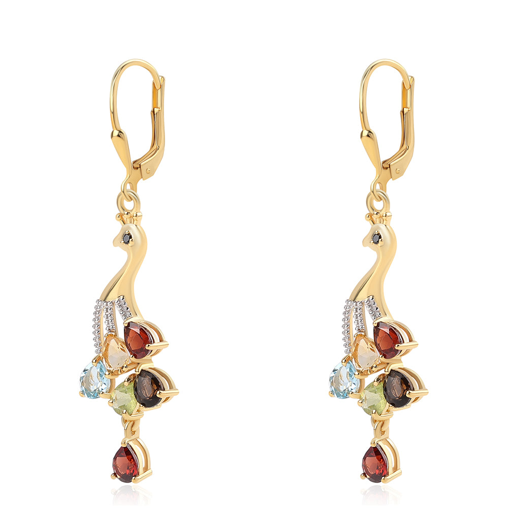 Pendientes de Plata Bañada en Oro con Granate rojo y Peridoto