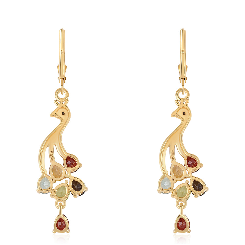 Pendientes de Plata Bañada en Oro con Granate rojo y Peridoto