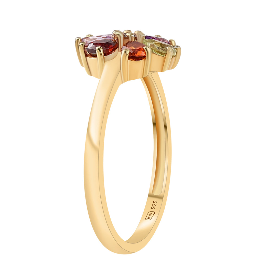 Anillo de Plata Bañada en Oro con Amatista Rosa de Francia y Granate rojo