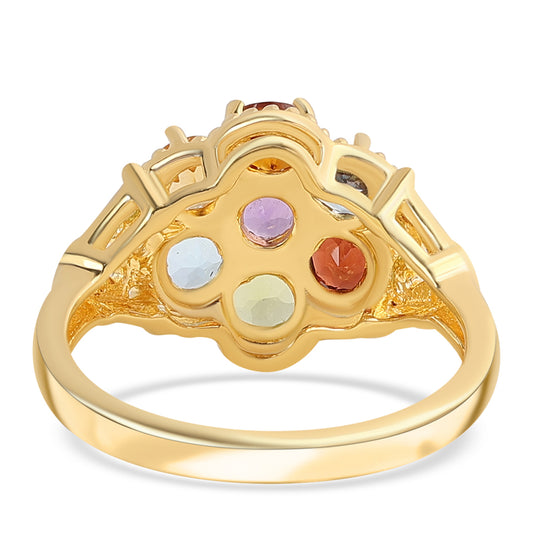 Anillo de Plata Bañada en Oro con Granate rojo y Citrino