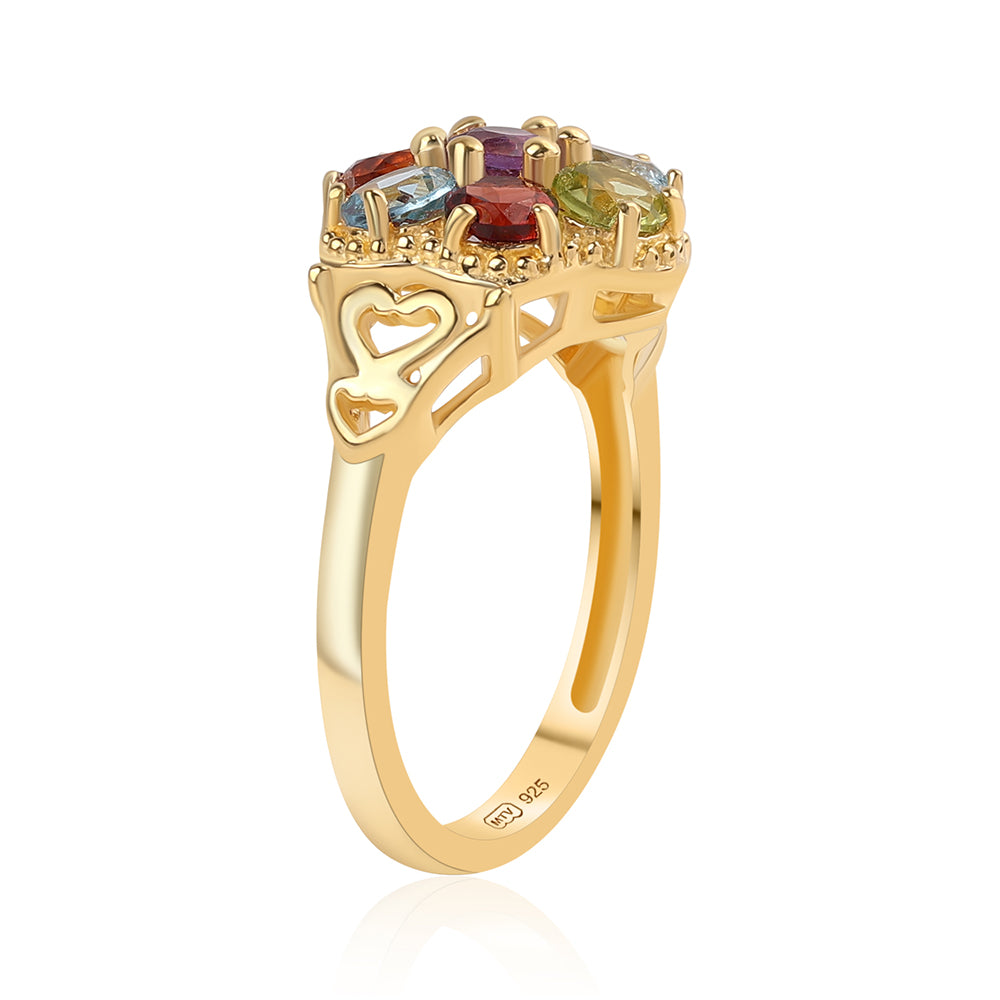 Anillo de Plata Bañada en Oro con Granate rojo y Citrino