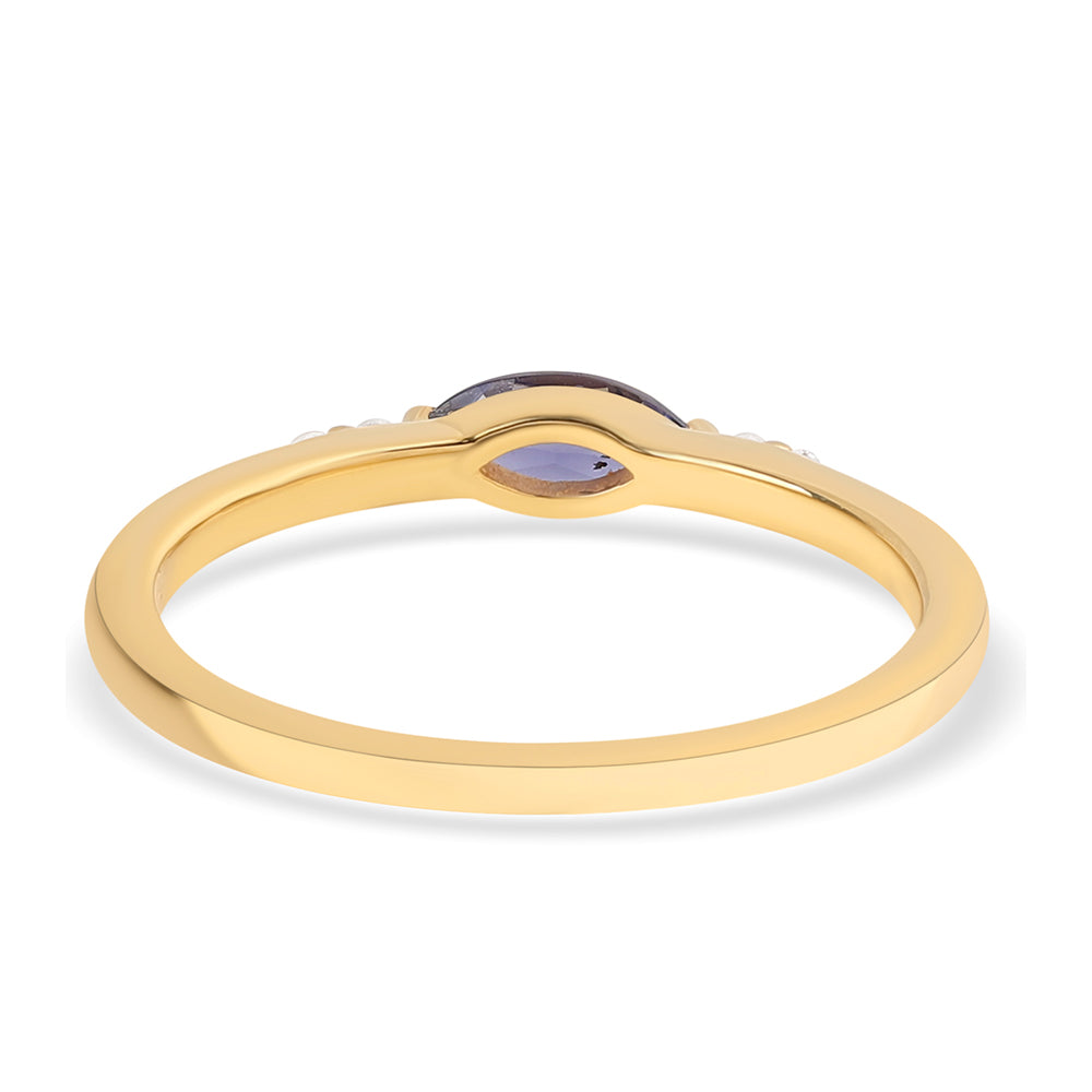 Anillo de Plata Bañada en Oro con Lolita y Topacio Blanco