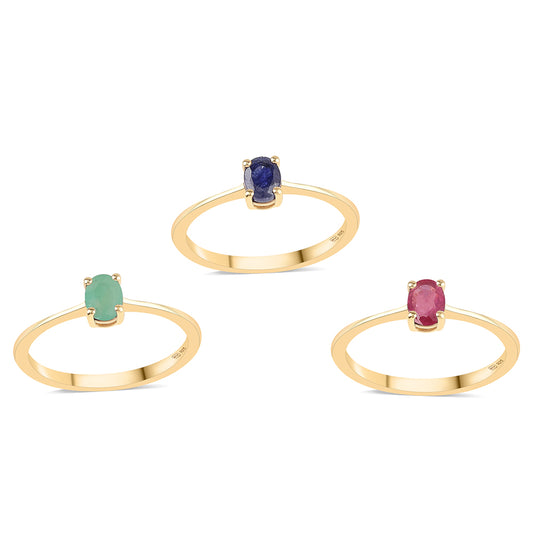 Conjunto de Plata Bañada en Oro con Rubí de Tailandia y Esmeralda de Brasil ( Anillo )