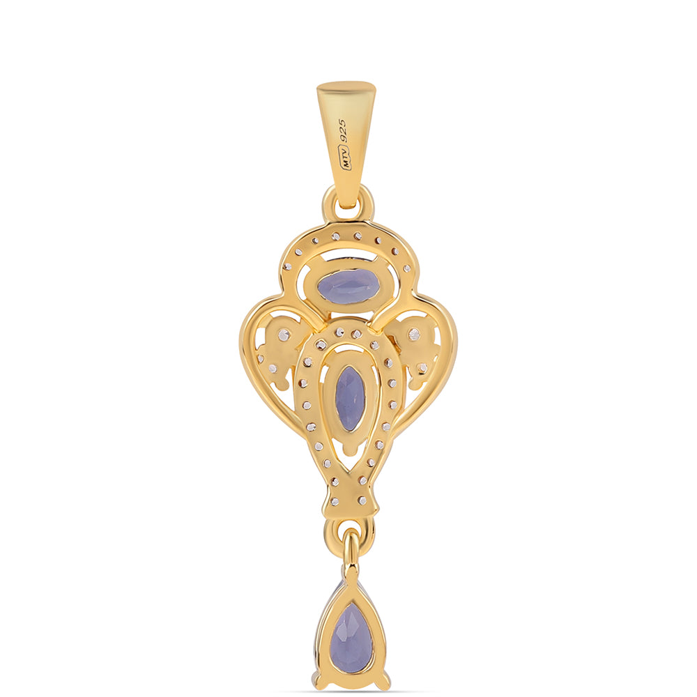 Colgante de Plata Bañada en Oro con Lolita y Topacio Blanco