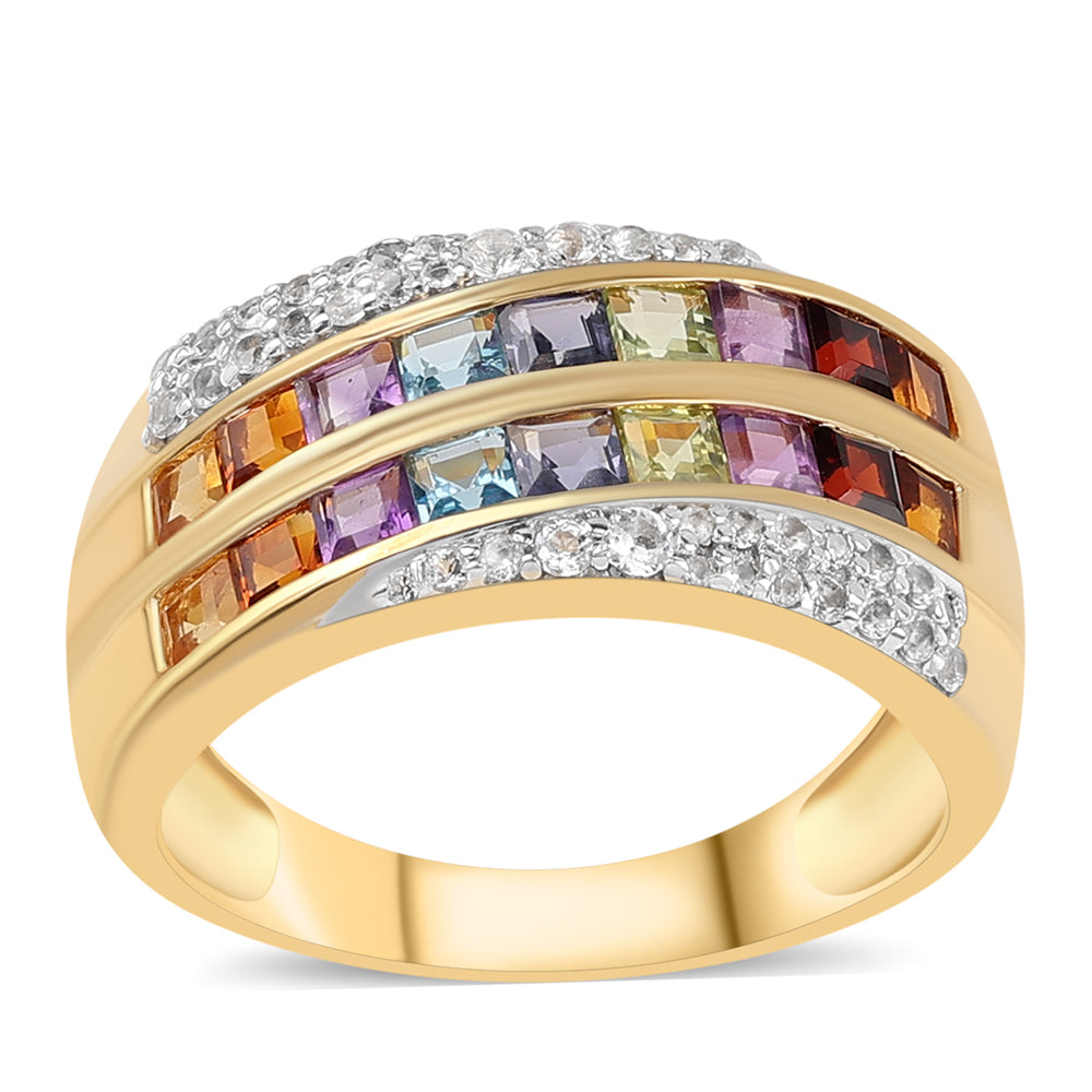 Anillo de Plata Bañada en Oro con Amatista de Africa y Granate rojo