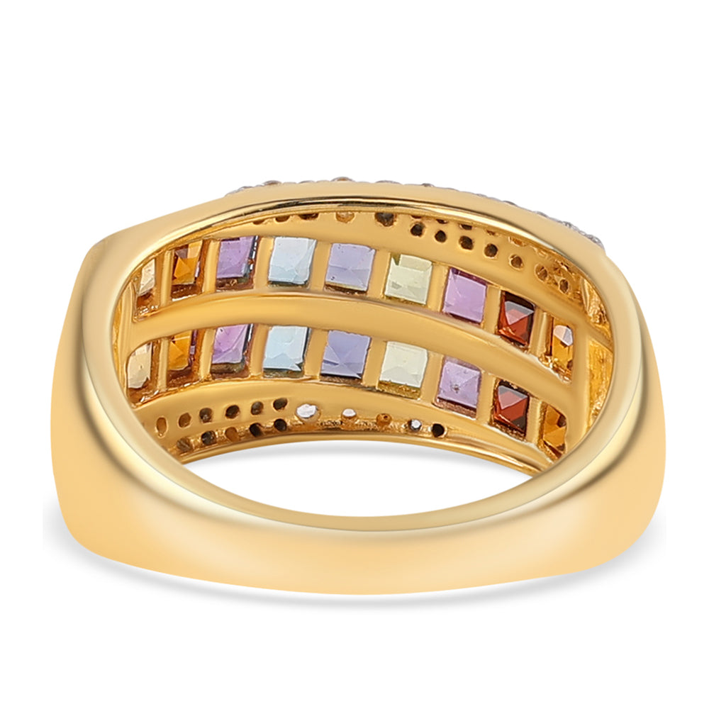 Anillo de Plata Bañada en Oro con Amatista de Africa y Granate rojo