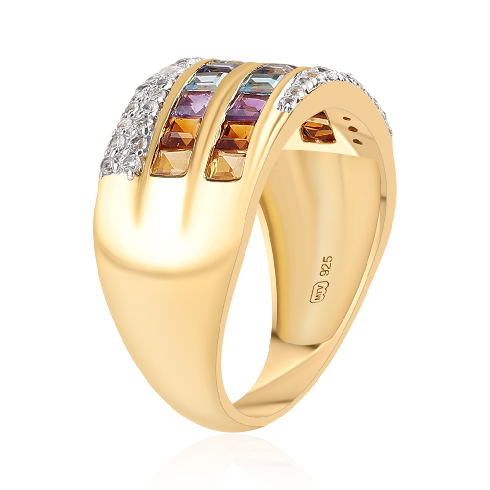 Anillo de Plata Bañada en Oro con Amatista de Africa y Granate rojo