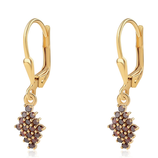 Pendientes de Plata Bañada en Oro con Diamante Rojo