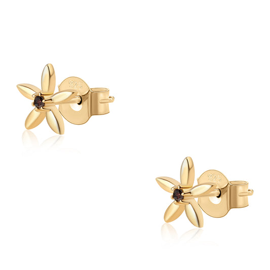 Pendientes de Plata Bañada en Oro con Diamante Rojo