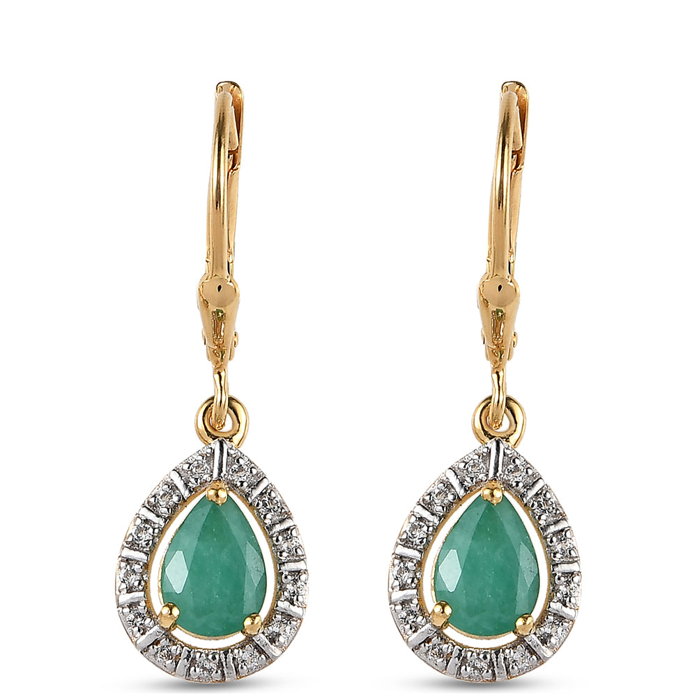 Conjunto de Plata Bañada en Oro con Rubí de Tailandia y Esmeralda de Brasil ( Pendientes )