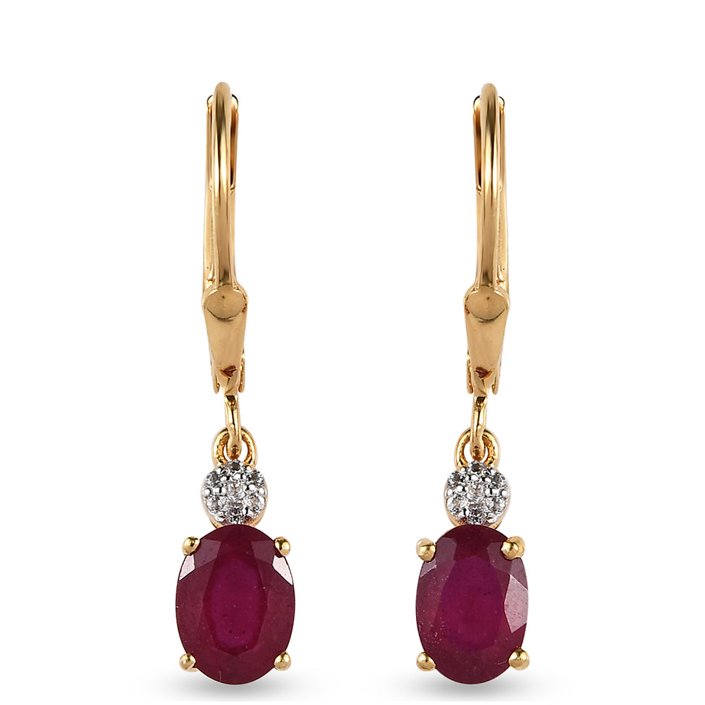 Conjunto de Plata Bañada en Oro con Rubí de Tailandia y Esmeralda de Brasil ( Pendientes )