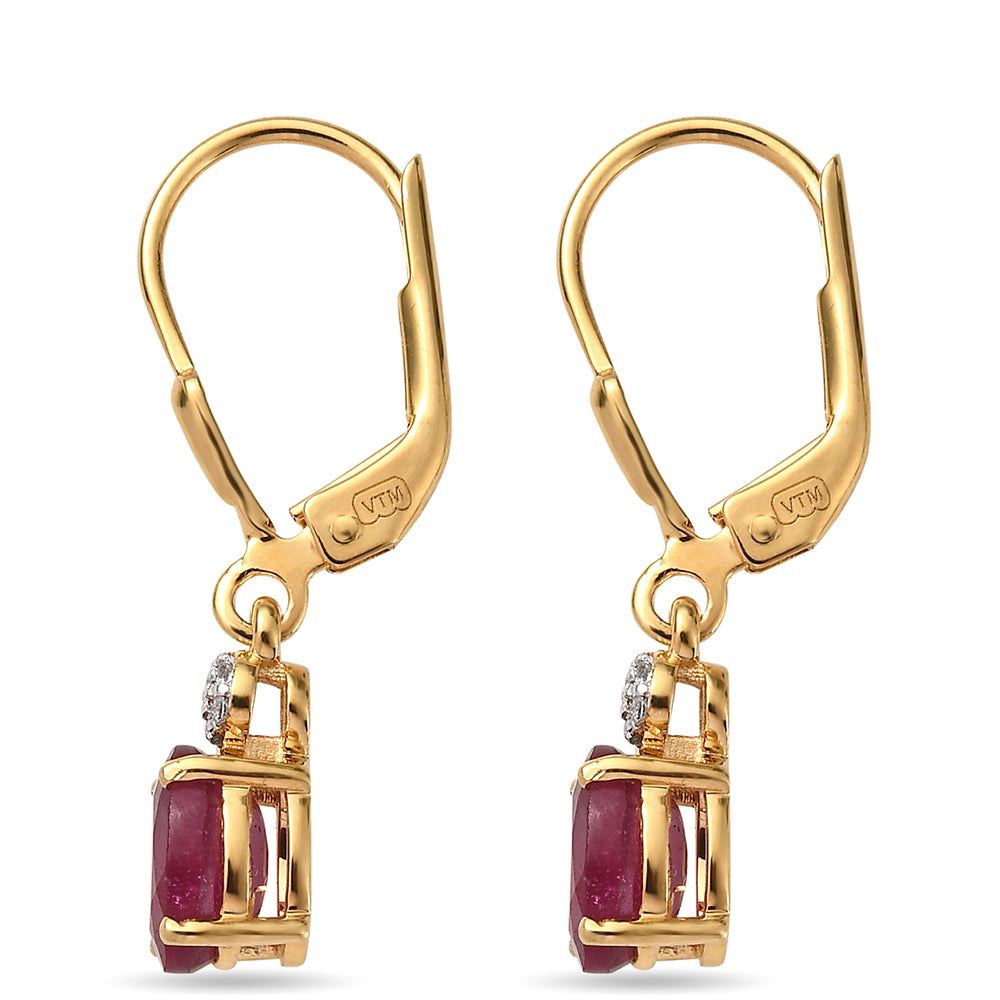 Conjunto de Plata Bañada en Oro con Rubí de Tailandia y Esmeralda de Brasil ( Pendientes )