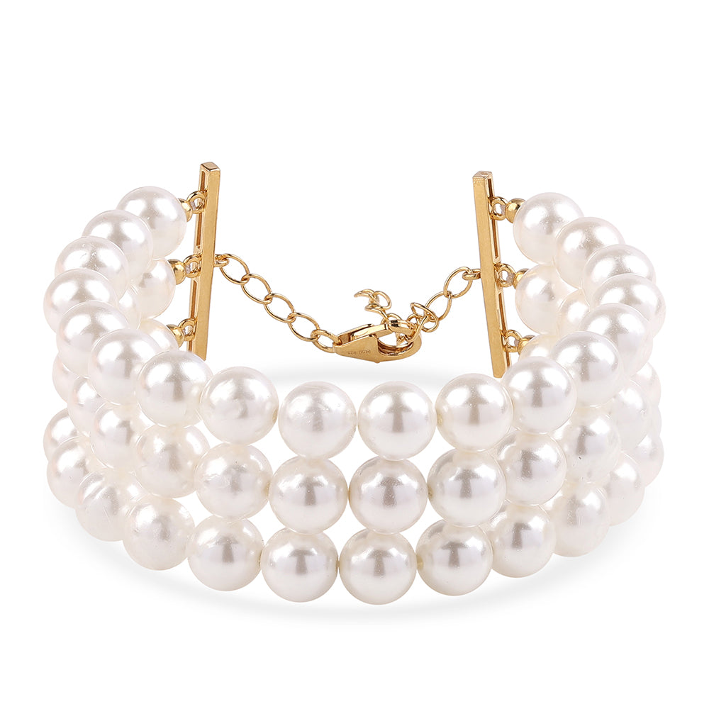 Pulsera de Plata Bañada en Oro con Perla blanca de agua dulce