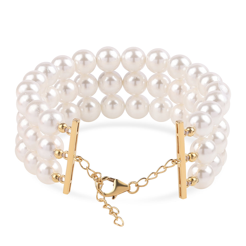 Pulsera de Plata Bañada en Oro con Perla blanca de agua dulce