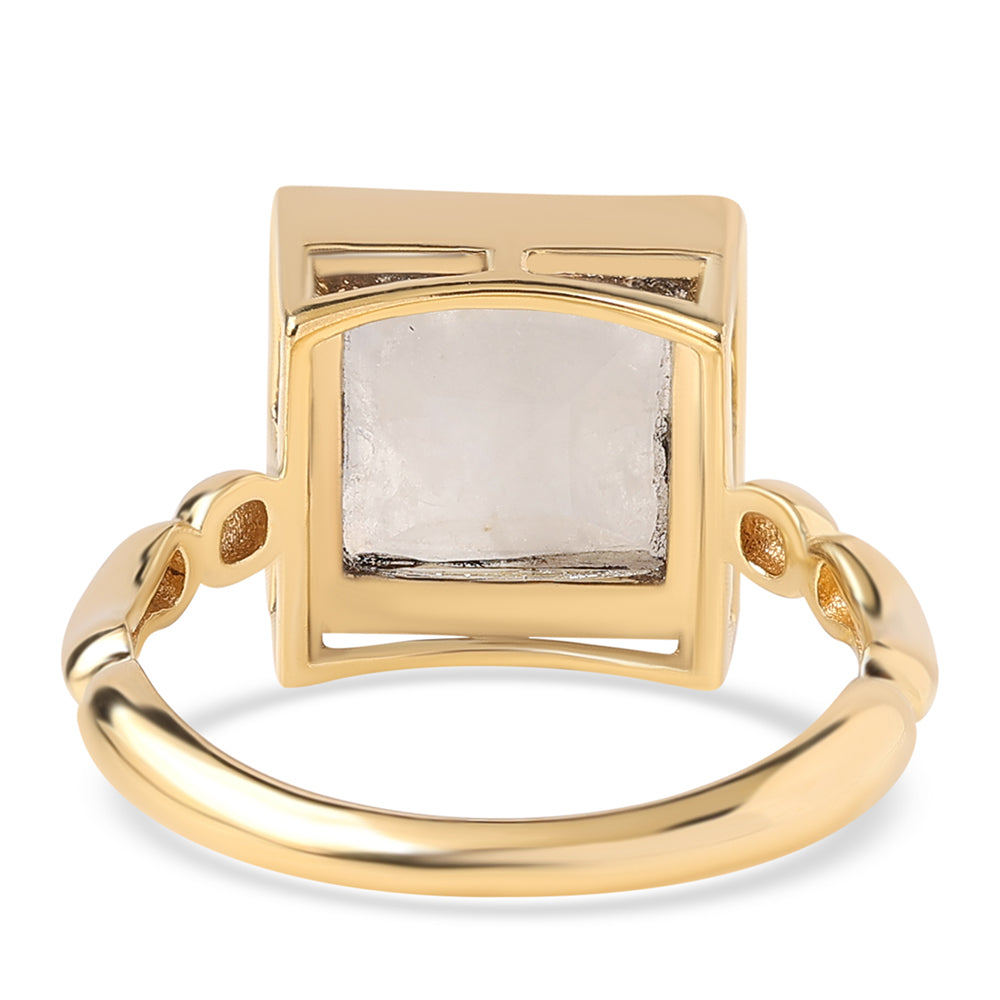 Anillo de Plata Bañada en Oro con Piedra de Luna de arcoiris AA