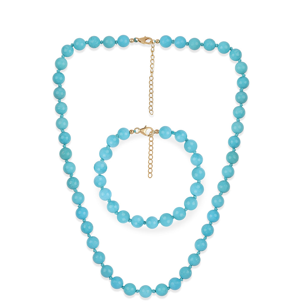 Conjunto de Plata Bañada en Oro con Turquesa Bella Durmiente ( Collar +Pulsera )