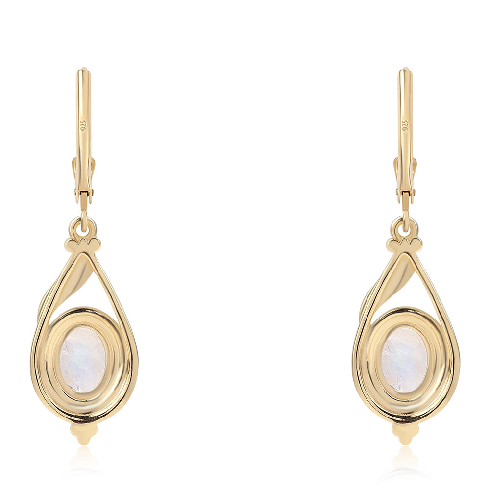 Pendientes de Plata Bañada en Oro con Piedra de Luna de arcoiris AA