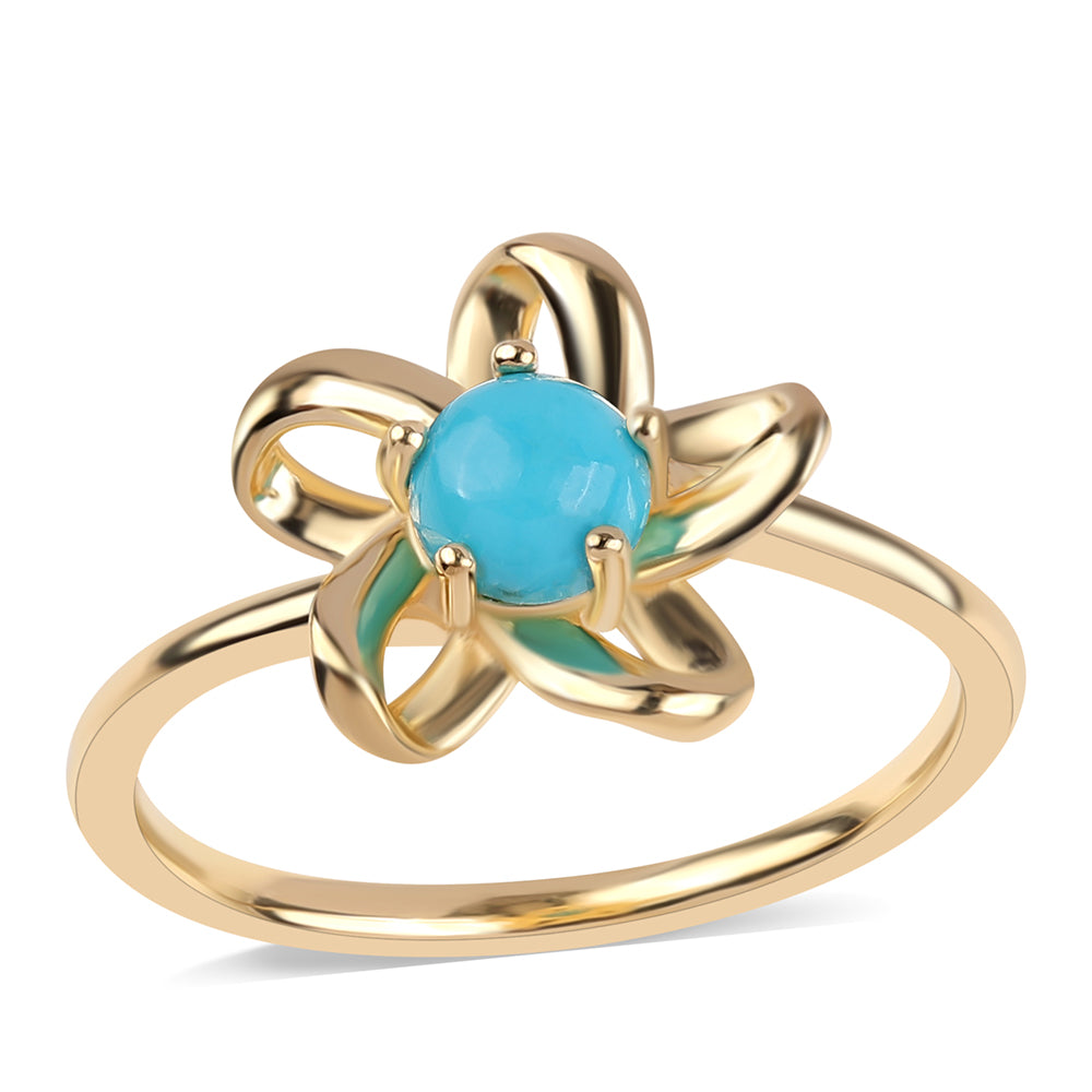 Anillo de Plata Bañada en Oro con Turquesa Bella Durmiente