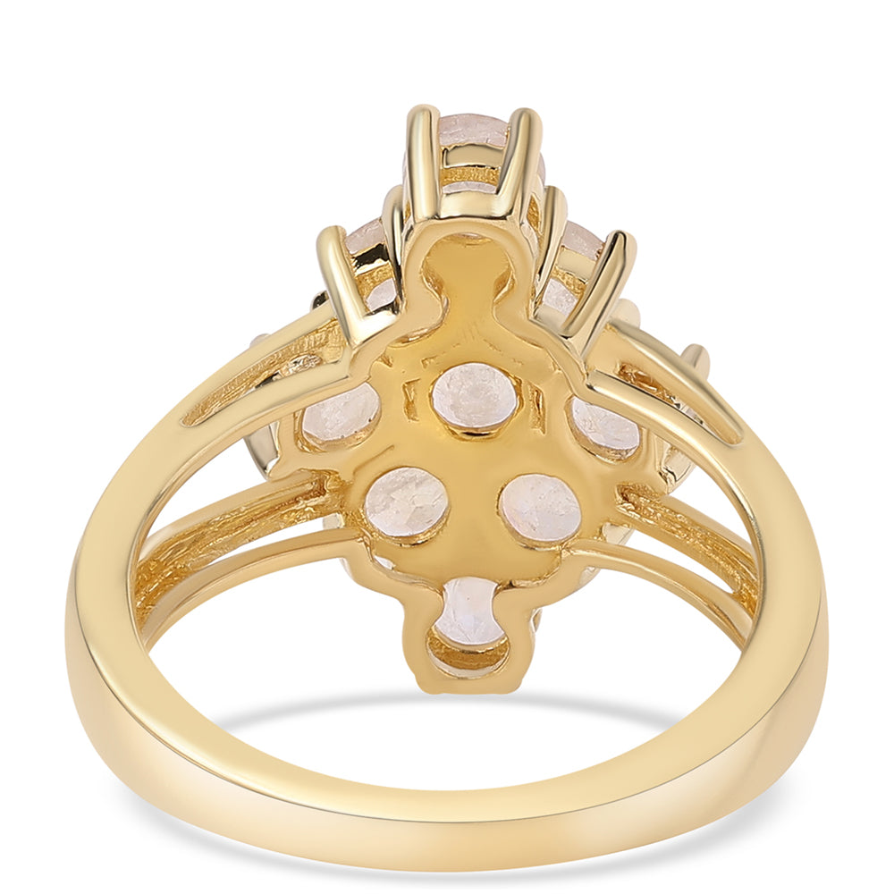 Anillo de Plata Bañada en Oro con Piedra de Luna de arcoiris AA