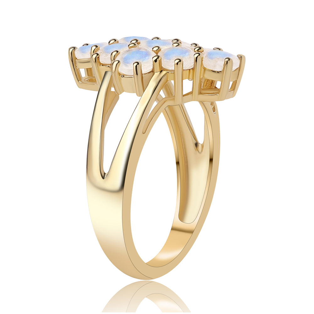 Anillo de Plata Bañada en Oro con Piedra de Luna de arcoiris AA
