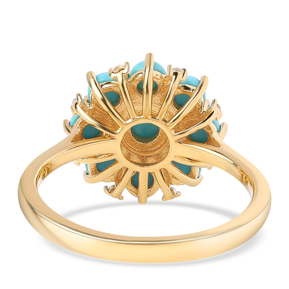 Anillo de Plata Bañada en Oro con Turquesa Bella Durmiente y Topacio Blanco