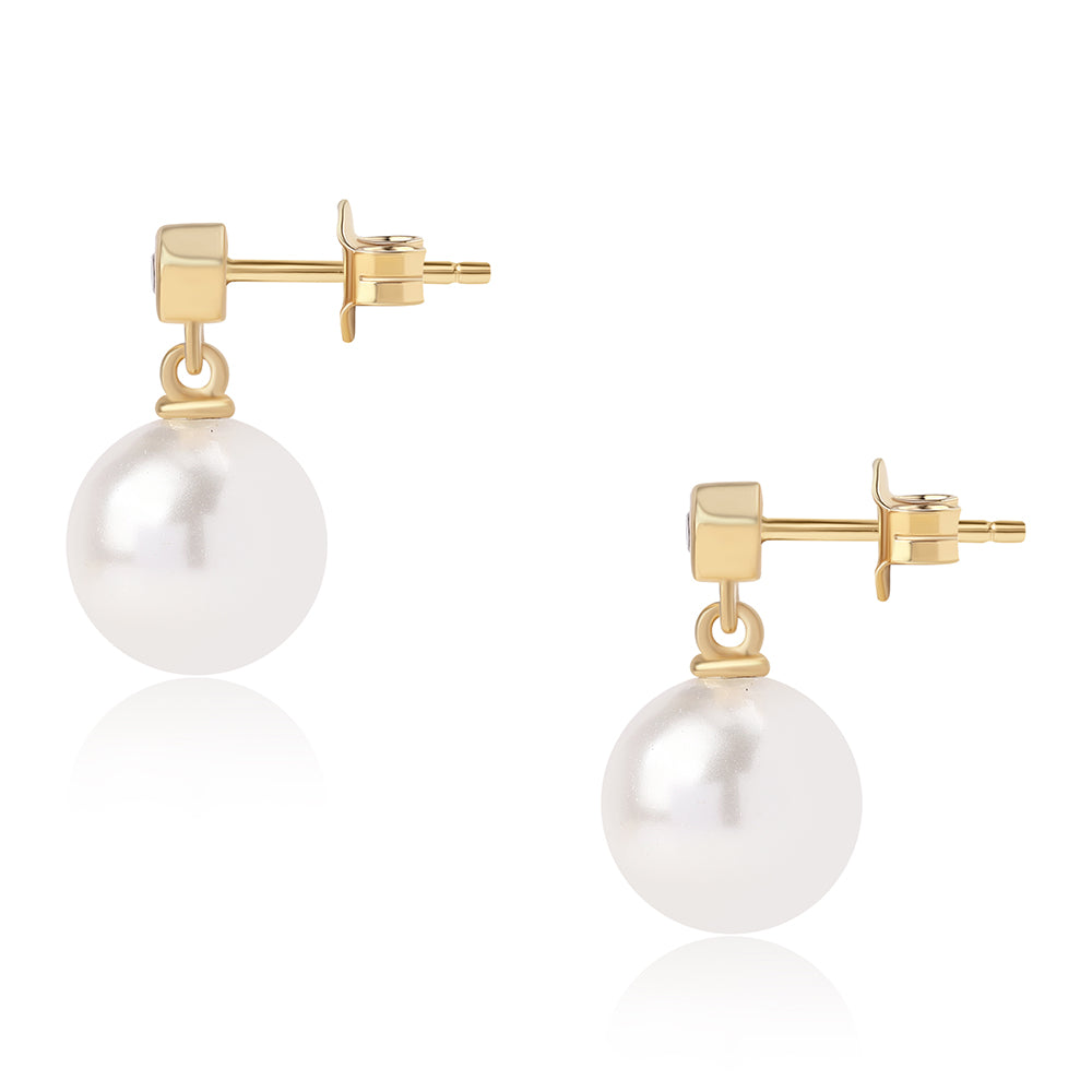 Pendientes de Plata Bañada en Oro con Perla blanca de agua dulce y Topacio Blanco