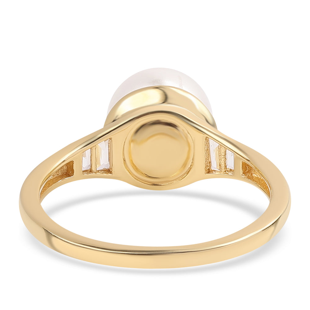 Anillo de Plata Bañada en Oro con Perla blanca de agua dulce y Topacio Blanco
