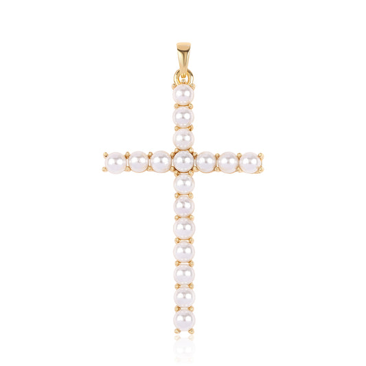 Cruz Colgante de Plata Bañada en Oro con Perla blanca de agua dulce