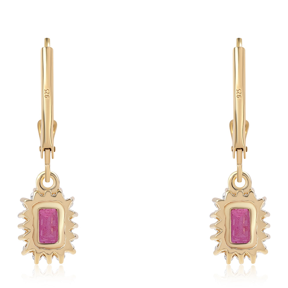 Pendientes de Plata Bañada en Oro con Rubí de Mozambique y Topacio Blanco