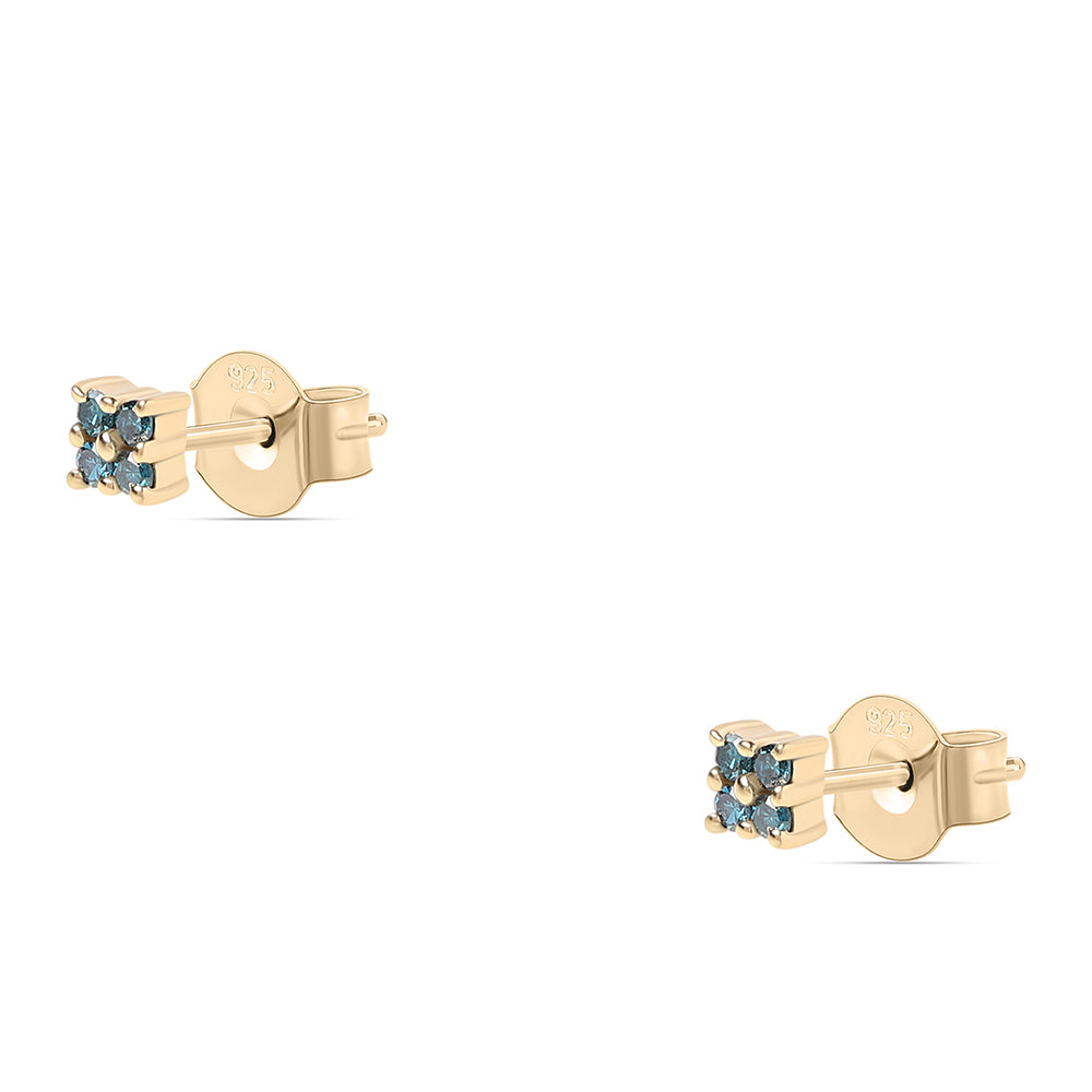 Pendientes de Plata Bañada en Oro con Diamante Azul