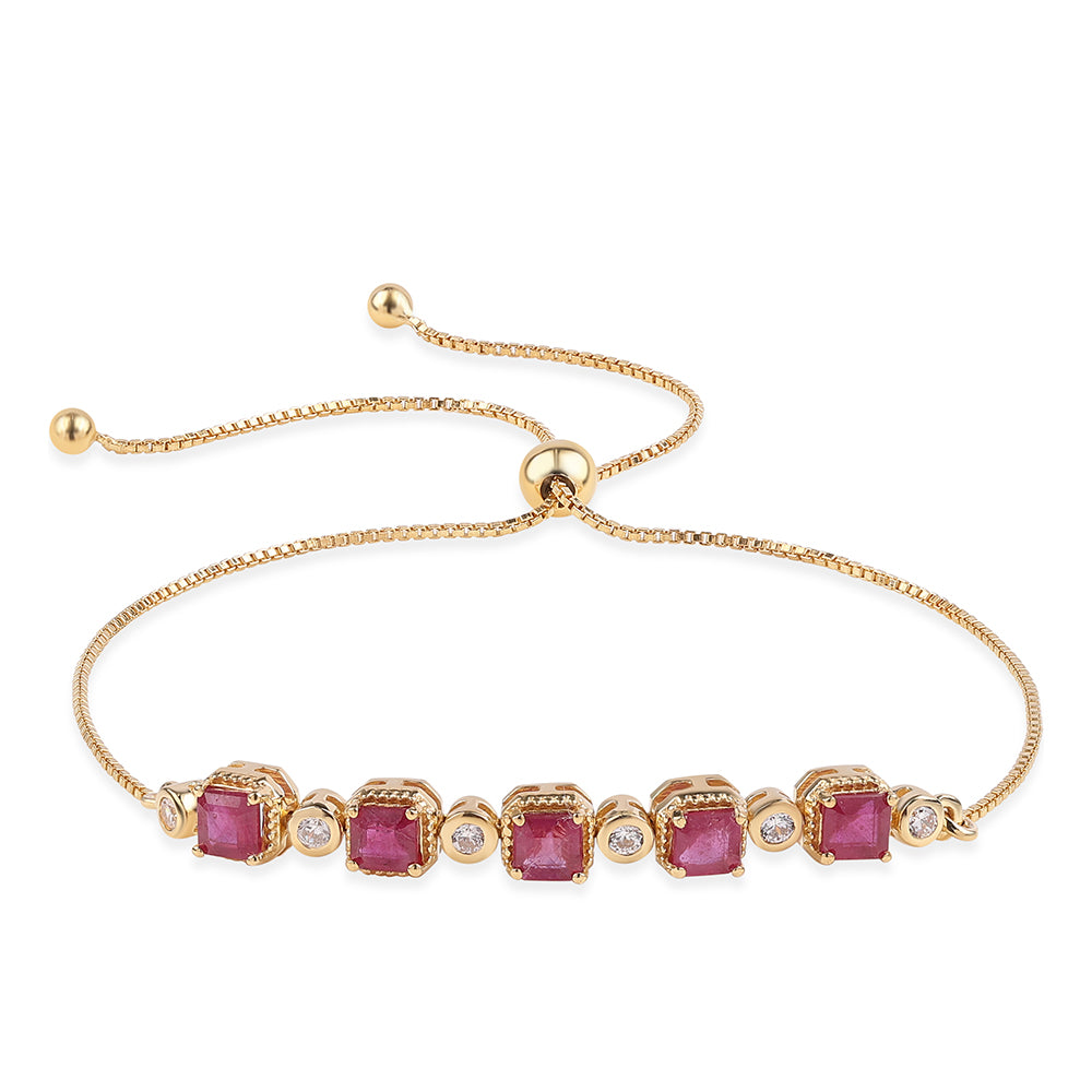 Pulsera de Plata Bañada en Oro con Rubí de Mozambique y Topacio Blanco