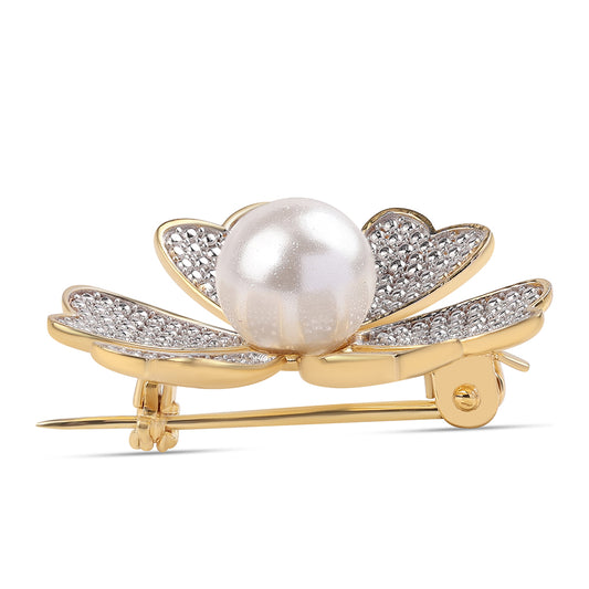 Broche de Plata Bañada en Oro con Perla blanca de agua dulce