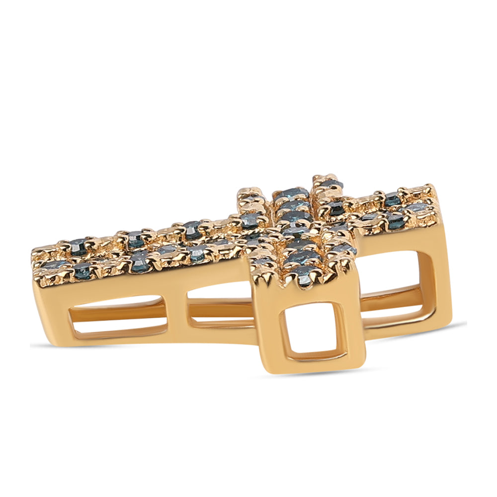 Cruz Colgante de Plata Bañada en Oro con Diamante Azul y Diamante blanco