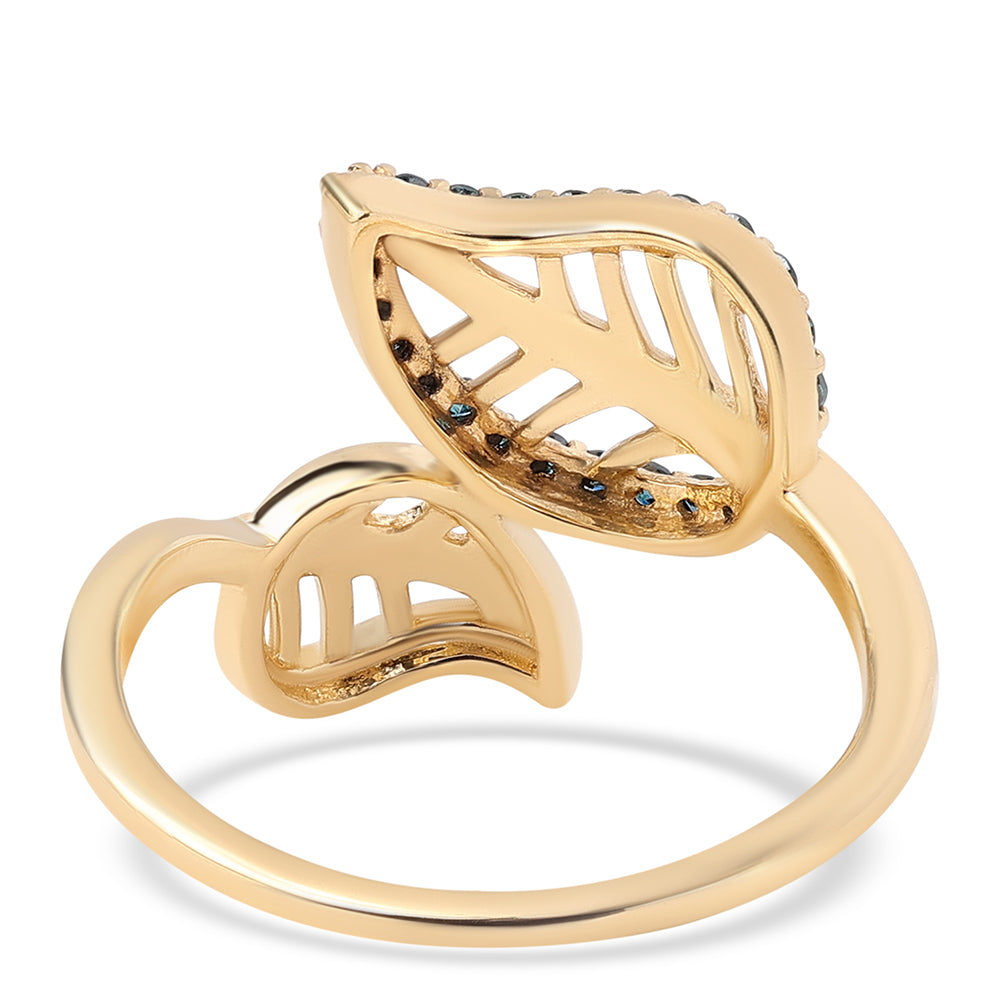 Anillo de Plata Bañada en Oro con Diamante Azul