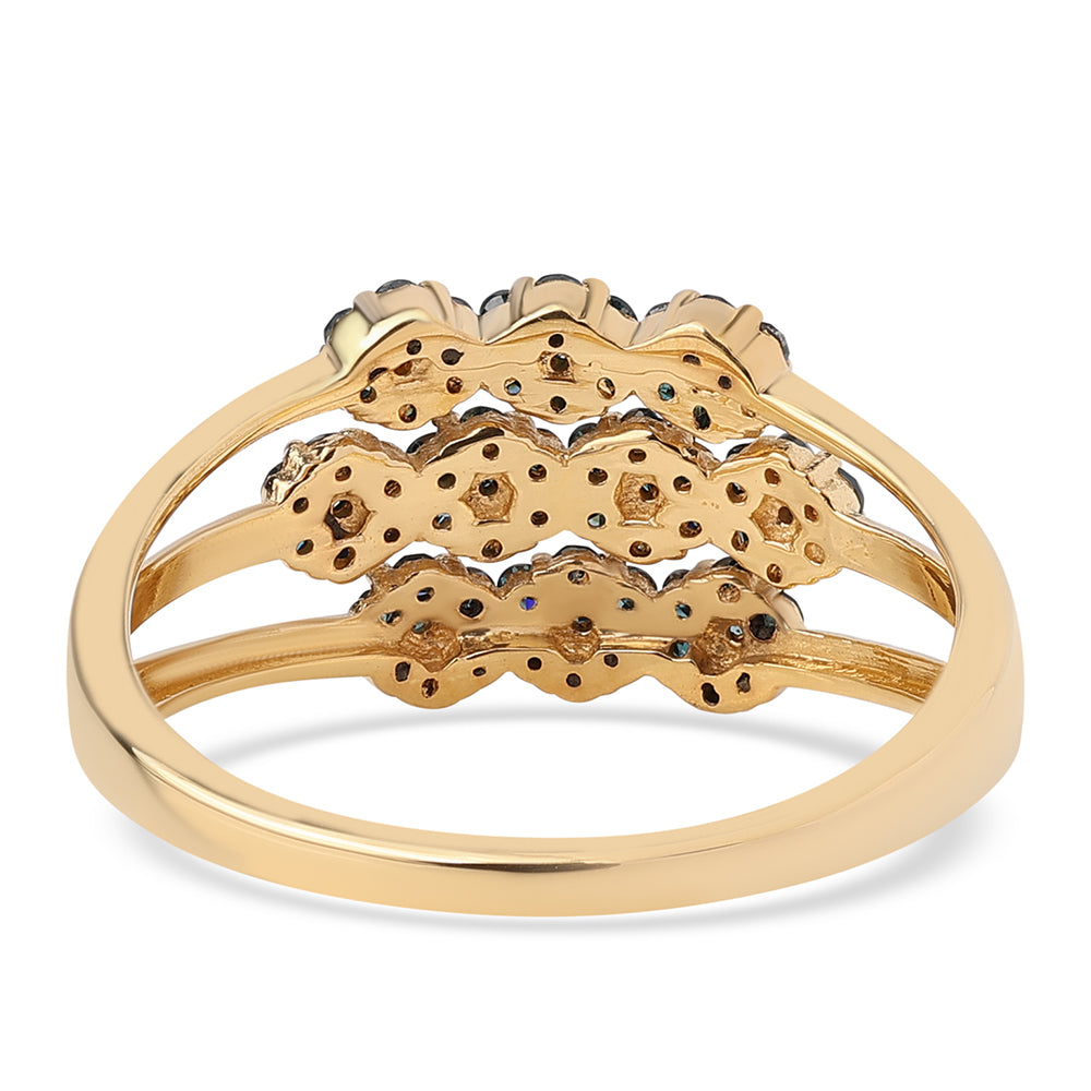 Anillo de Plata Bañada en Oro con Diamante Azul