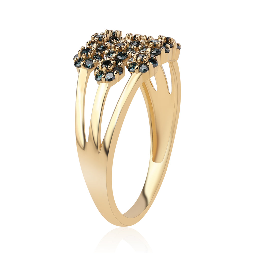 Anillo de Plata Bañada en Oro con Diamante Azul