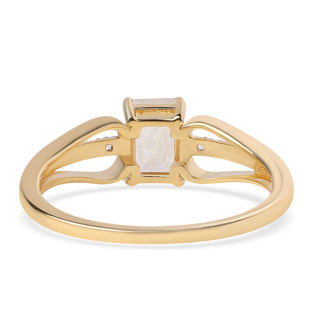 Anillo de Plata Bañada en Oro con Piedra de Luna de arcoiris AA y Topacio Blanco